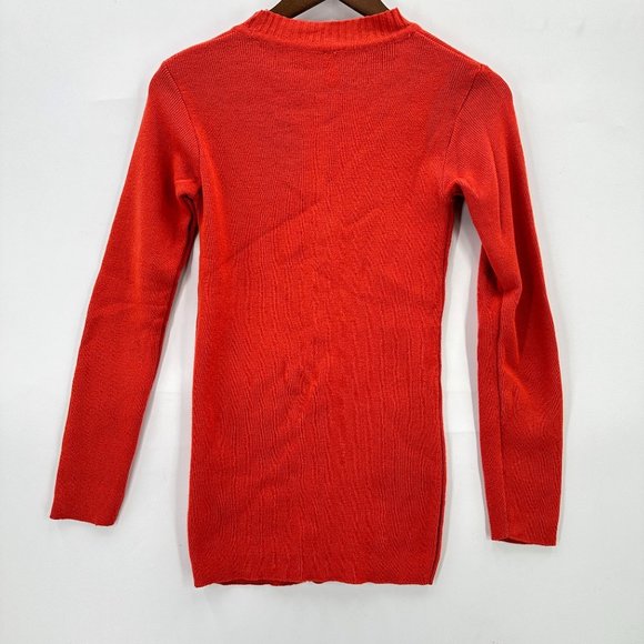 Lasoon Sweater Womens Knit Pullover Long Sleeve Ribbed Crew Neck Orange XS - Picture 2 of 8